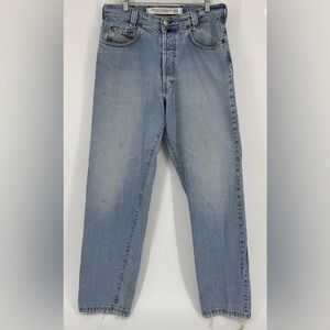 Diesel Saddle Jeans Men's 34x33 Button Fly Blue Italy Silver Saddle Tab